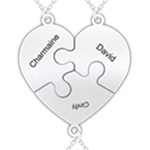 Personalized 3Names Puzzle Heart 925 Sterling Silver Pendant Necklace