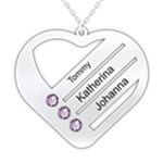 Personalized 3 Line Names Heart 925 Sterling Silver Pendant Necklace