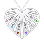 Personalized Name 6 Members Family Tree Heart Love 925 Sterling Silver Pendant Necklace