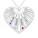 Personalized Name 4 Members Family Tree Heart Love 925 Sterling Silver Pendant Necklace