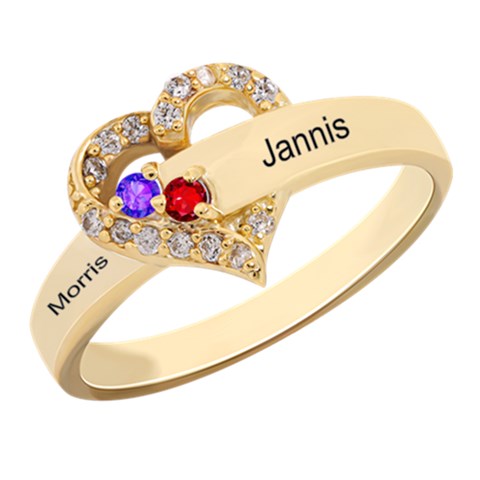 Round Diamond 2 Name Heart Ring 925 Sterling Silver Ring from ArtsNow.com Front