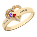 Round Diamond 2 Name Heart Ring 925 Sterling Silver Ring