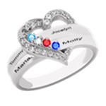 Round Diamond 4 Name Heart Ring 925 Sterling Silver Ring