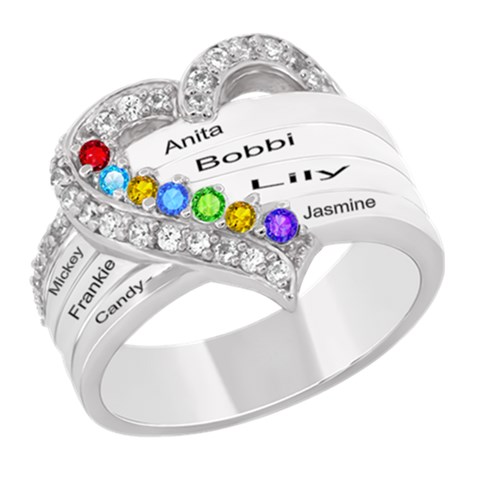 Diamond 7 Name Heart Ring 925 Sterling Silver Ring from ArtsNow.com Front