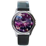 Landscape Landscape Painting Purple Purple Trees Round Metal Watch