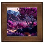 Landscape Landscape Painting Purple Purple Trees Framed Tile