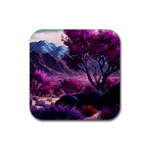 Landscape Landscape Painting Purple Purple Trees Rubber Coaster (Square)