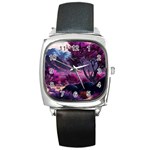 Landscape Landscape Painting Purple Purple Trees Square Metal Watch