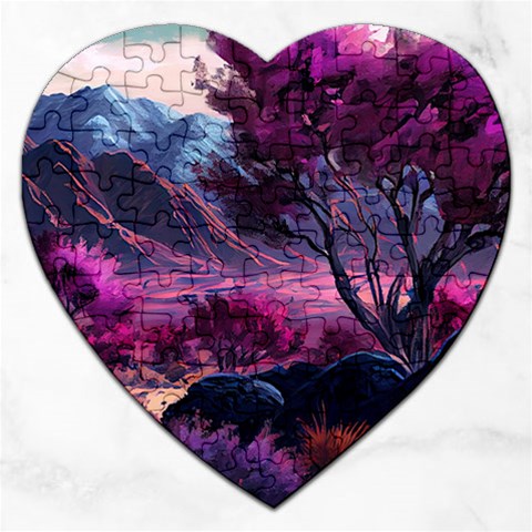 Landscape Landscape Painting Purple Purple Trees Jigsaw Puzzle (Heart) from ArtsNow.com Front
