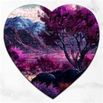 Landscape Landscape Painting Purple Purple Trees Jigsaw Puzzle (Heart)