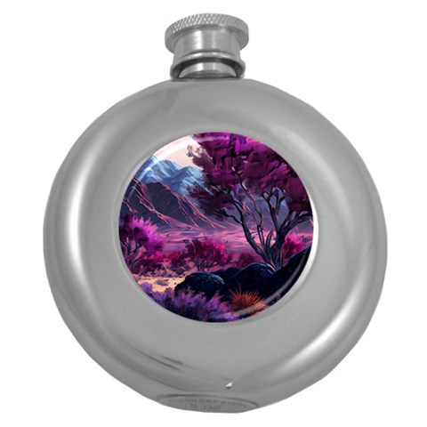 Landscape Landscape Painting Purple Purple Trees Round Hip Flask (5 oz) from ArtsNow.com Front