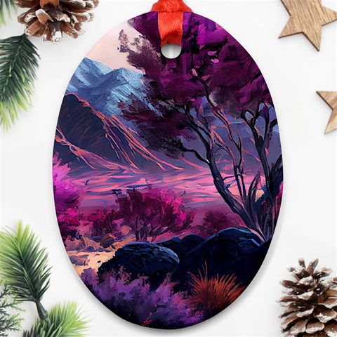 Landscape Landscape Painting Purple Purple Trees Oval Ornament (Two Sides) from ArtsNow.com Front