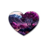 Landscape Landscape Painting Purple Purple Trees Rubber Heart Coaster (4 pack)