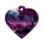 Landscape Landscape Painting Purple Purple Trees Dog Tag Heart (One Side)