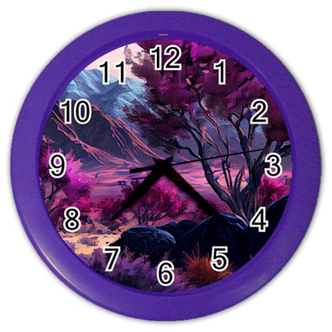 Landscape Landscape Painting Purple Purple Trees Color Wall Clock from ArtsNow.com Front