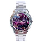 Landscape Landscape Painting Purple Purple Trees Stainless Steel Analogue Watch