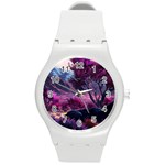 Landscape Landscape Painting Purple Purple Trees Round Plastic Sport Watch (M)