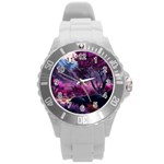 Landscape Landscape Painting Purple Purple Trees Round Plastic Sport Watch (L)