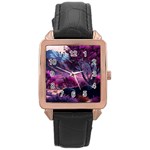 Landscape Landscape Painting Purple Purple Trees Rose Gold Leather Watch 