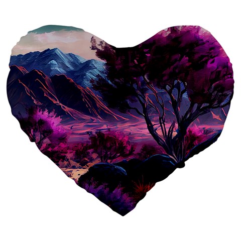 Landscape Landscape Painting Purple Purple Trees Large 19  Premium Flano Heart Shape Cushions from ArtsNow.com Front