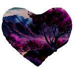 Landscape Landscape Painting Purple Purple Trees Large 19  Premium Flano Heart Shape Cushions