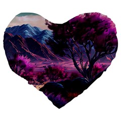 Landscape Landscape Painting Purple Purple Trees Large 19  Premium Flano Heart Shape Cushions from ArtsNow.com Back