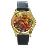 Flower Flora Decoration Pattern Drawing Floral Round Gold Metal Watch