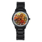 Flower Flora Decoration Pattern Drawing Floral Stainless Steel Round Watch