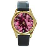 Flower Flora Decoration Pattern Drawing Leaves Round Gold Metal Watch