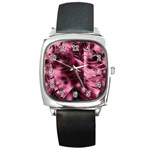 Flower Flora Decoration Pattern Drawing Leaves Square Metal Watch