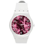 Flower Flora Decoration Pattern Drawing Leaves Round Plastic Sport Watch (M)