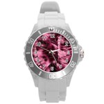 Flower Flora Decoration Pattern Drawing Leaves Round Plastic Sport Watch (L)