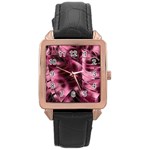 Flower Flora Decoration Pattern Drawing Leaves Rose Gold Leather Watch 