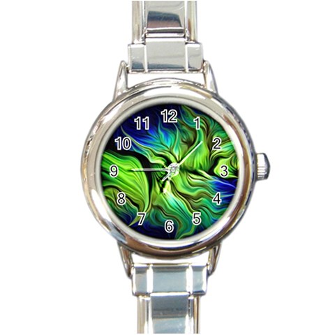 Fractal Art Pattern Abstract Fantasy Digital Round Italian Charm Watch from ArtsNow.com Front