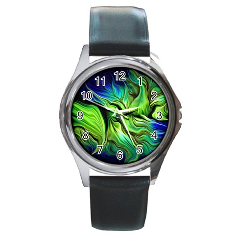 Fractal Art Pattern Abstract Fantasy Digital Round Metal Watch from ArtsNow.com Front