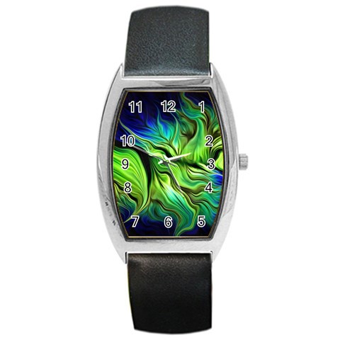 Fractal Art Pattern Abstract Fantasy Digital Barrel Style Metal Watch from ArtsNow.com Front