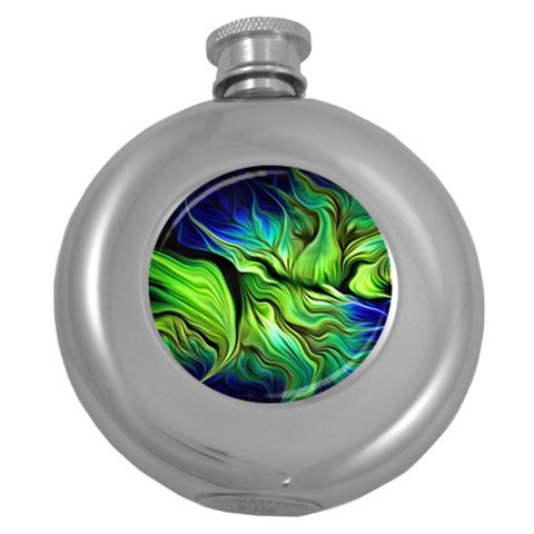 Fractal Art Pattern Abstract Fantasy Digital Round Hip Flask (5 oz) from ArtsNow.com Front