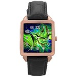 Fractal Art Pattern Abstract Fantasy Digital Rose Gold Leather Watch 