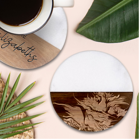 Fractal Art Pattern Abstract Fantasy Digital Classic Marble Wood Coaster (Round)  from ArtsNow.com Front