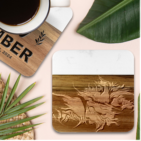 Fractal Art Pattern Abstract Fantasy Digital Marble Wood Coaster (Square) from ArtsNow.com Front