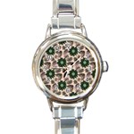 Floral Flower Spring Rose Watercolor Wreath Round Italian Charm Watch