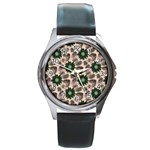 Floral Flower Spring Rose Watercolor Wreath Round Metal Watch