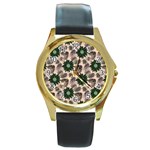 Floral Flower Spring Rose Watercolor Wreath Round Gold Metal Watch