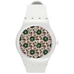 Floral Flower Spring Rose Watercolor Wreath Round Plastic Sport Watch (M)