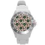 Floral Flower Spring Rose Watercolor Wreath Round Plastic Sport Watch (L)