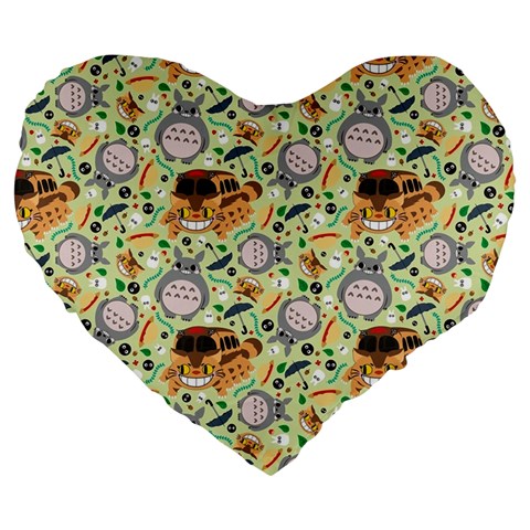 My Neighbor Totoro Pattern Large 19  Premium Flano Heart Shape Cushions from ArtsNow.com Front