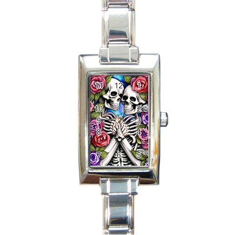 Floral Skeletons Rectangle Italian Charm Watch from ArtsNow.com Front