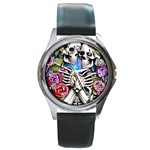 Floral Skeletons Round Metal Watch