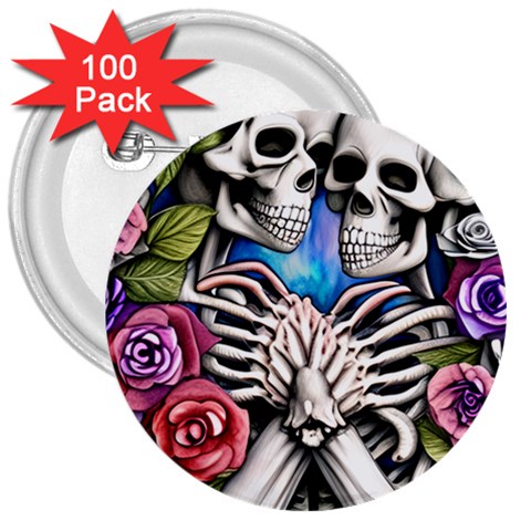 Floral Skeletons 3  Buttons (100 pack)  from ArtsNow.com Front