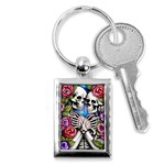 Floral Skeletons Key Chain (Rectangle)